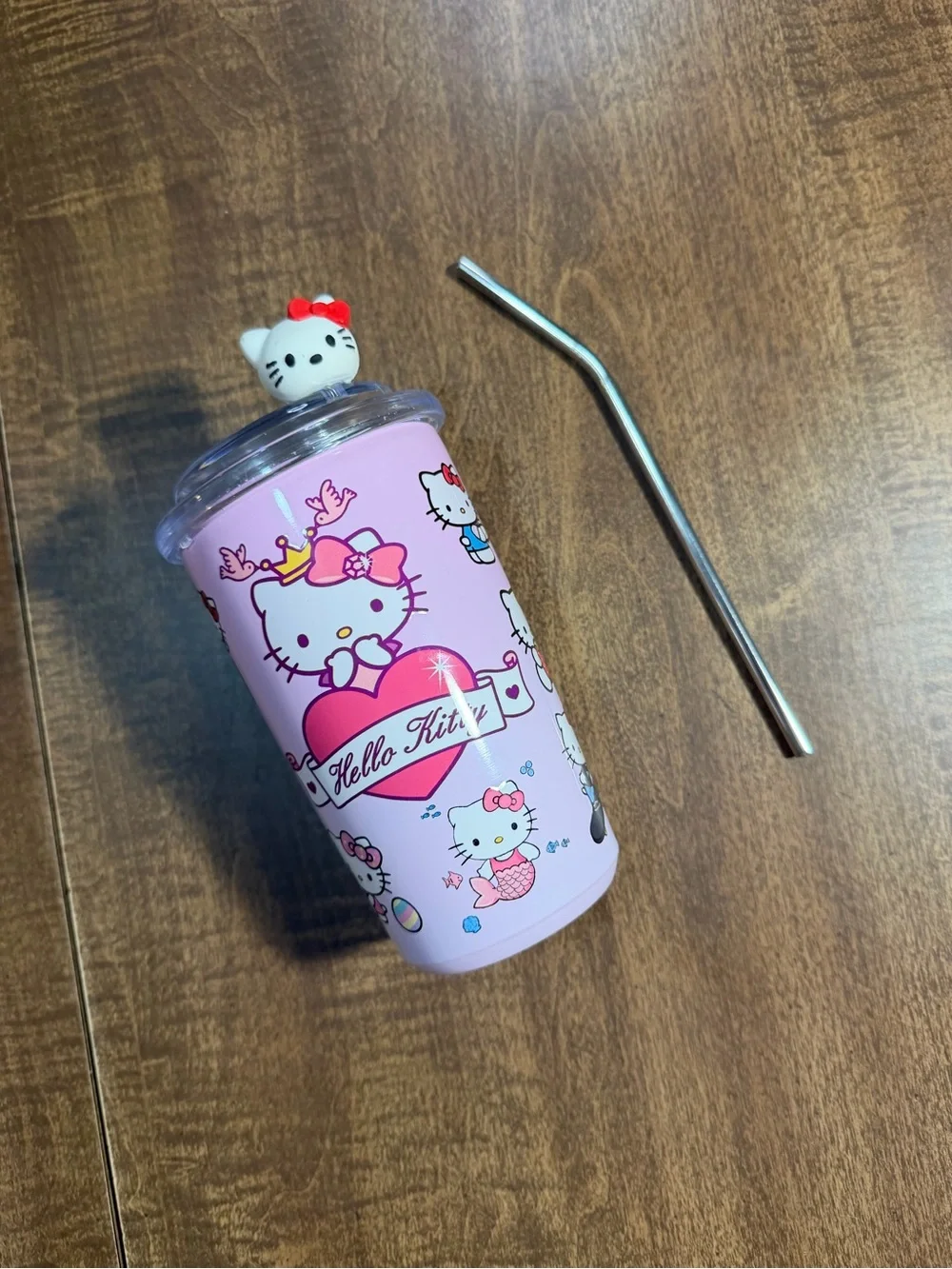 Hello Kitty Pink Character Tumbler with Stainless Straw and Lid Topper